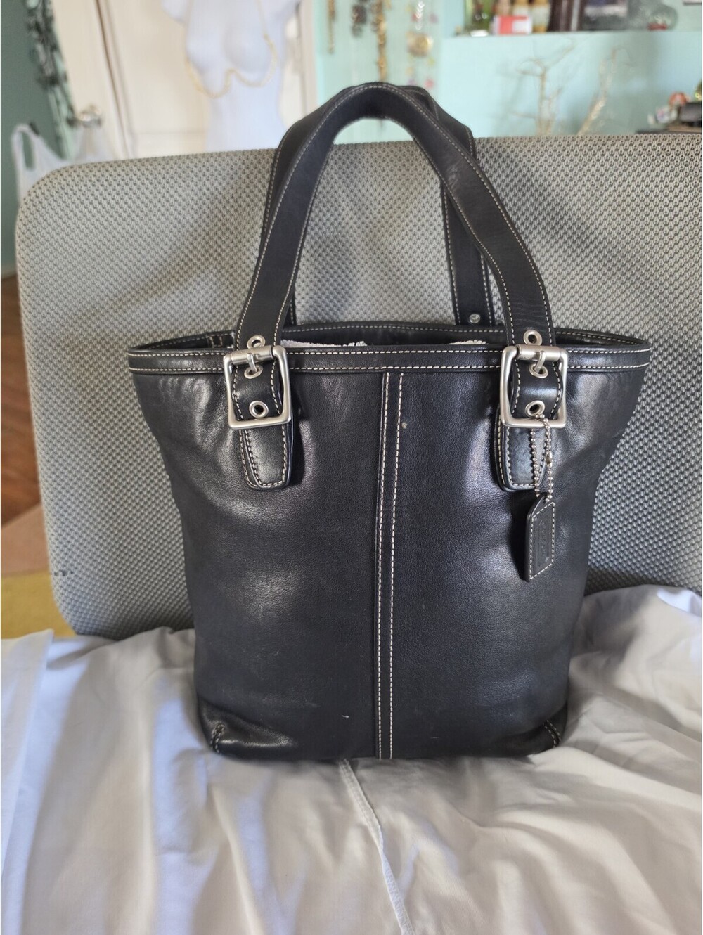 Coach Hamptons Black Leather Tote